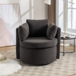 April 33.9" Seat Wide Teddy Upholstered Round Swivel Backrest Chair, Swivel Chairs With Storage Including 3 Pillows-Maison Boucle -HOMCOM Store GUEST 007356ff d573 4ad2 893a 8bbe5d5fd5f1