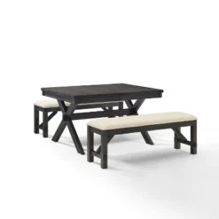 Hayden 3pc Extendable Dining Set With 2 Benches Slate - Crosley -HOMCOM Store GUEST 02fc300a 9d6e 4550 85a9 c136cfaee2e4