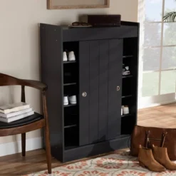 2 Door Leone Finished Wood Entryway Shoe Storage Cabinet Black - Baxton Studio -HOMCOM Store GUEST 0611fa15 07f6 4278 91be cb0db34930db