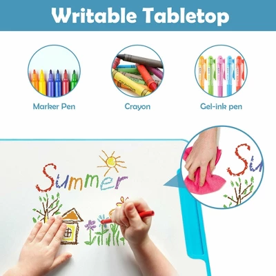 Costway Height Adjustable Kids Study Table And Chair Set W/Bookstand & Light Pink/Light Blue 10 Costway Height Adjustable Kids Study Table And Chair Set W/Bookstand & Light Pink/Light Blue - Image 8