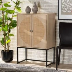 Ardon Bohemian Wood And Metal 2 Door Storage Cabinet With Rattan Light Brown/Black - Baxton Studio -HOMCOM Store GUEST 079202e3 aa6f 4241 87aa 4d07a207be45
