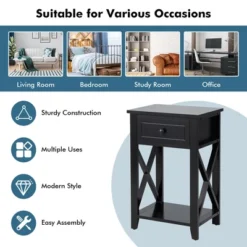 Costway 2 PCS Nightstand Sofa Side End Table W/ Drawer & Shelf Bedroom Black -HOMCOM Store GUEST 084af73c b8ac 42e7 bed9 0934ec09345d