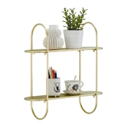 20" 2 Tier Warm Metal Hanging Bracket Wall Mounted Shelf Gold - Danya B. -HOMCOM Store GUEST 0875ec14 f47f 4170 8168 0168df0d2e66