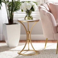 Tarmon Metal End Table With Marble Tabletop Gold - Baxton Studio -HOMCOM Store GUEST 09b8ff08 5978 443b b426 a99bbf77c758