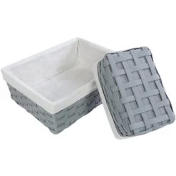 Juvale 5-Piece Grey Woven Nesting Baskets With Cloth Lining For Storage, Small Decorative Lined Rectangular Wicker Bins Set For Organizing (3 Sizes) -HOMCOM Store GUEST 09cf90c5 054b 4ed6 a350 9bf01a751f35