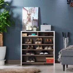 Farrar Contemporary Shoe Cabinet Chestnut Brown/White - HOMES: Inside + Out -HOMCOM Store GUEST 0a0374b1 69cb 4880 b0bd 9e36901030c7