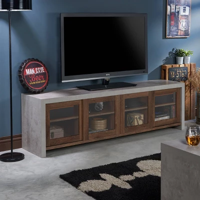 Briggin Industrial TV Stand For TVs Up To 70" Walnut/Cement - HOMES: Inside + Out 3 Briggin Industrial TV Stand For TVs Up To 70" Walnut/Cement - HOMES: Inside + Out