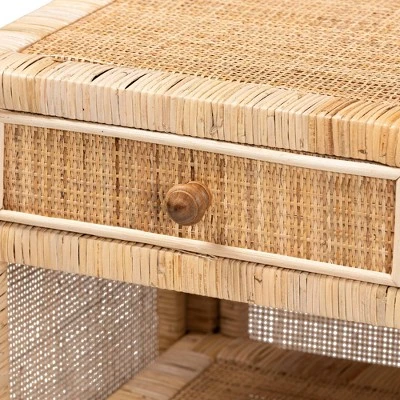 Bella Mahogany Wood And Natural Rattan 1 Drawer Nightstand Natural Brown - Baxton Studio 8 Bella Mahogany Wood And Natural Rattan 1 Drawer Nightstand Natural Brown - Baxton Studio - Image 6