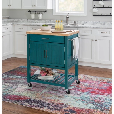 Abigail Kitchen Cart Teal - Powell Company 3 Abigail Kitchen Cart Teal - Powell Company