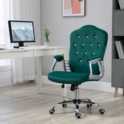 Vinsetto Home Office Chair, Velvet Computer Chair, Button Tufted Desk Chair With Swivel Wheels, Adjustable Height, And Tilt Function, Dark Green 4 Vinsetto Home Office Chair, Velvet Computer Chair, Button Tufted Desk Chair With Swivel Wheels, Adjustable Height, And Tilt Function, Dark Green - Image 2