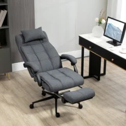 Vinsetto Executive Linen-Feel Fabric Office Chair High Back Swivel Task Chair With Adjustable Height Upholstered Retractable Footrest, Headrest And Padded Armrest -HOMCOM Store GUEST 0cf3c7a4 9ca1 4724 bdf1 ba62dd69f30c