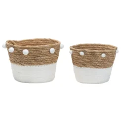 Set Of 2 Natural Cattail Decorative Storage Baskets With Pom Poms - Foreside Home & Garden -HOMCOM Store GUEST 0d0c5293 43c0 4237 9409 8a8aa9d4482a