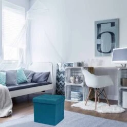 Sorbus Foldable Storage Ottoman Bench With Cover Faux Suede Teal