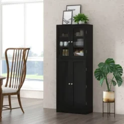 Costway Tall Storage Cabinet Kitchen Pantry Cupboard With Tempered Glass Doors & Shelves Black/White -HOMCOM Store GUEST 0f2b0e04 70ef 4a49 8252 a77e16e88082