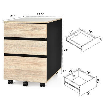 Costway 3-Drawer Mobile File Cabinet Vertical Filling Cabinet For Home Office 3 Costway 3-Drawer Mobile File Cabinet Vertical Filling Cabinet For Home Office