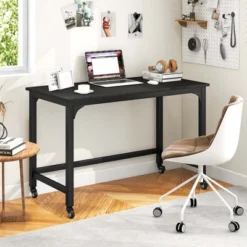 Costway Rolling Computer Desk Wood Top Metal Frame Laptop Table Study Workstation Black -HOMCOM Store GUEST 101818ac e615 4bbe 9c38 3d0fb6398180