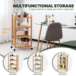 Costway 4-Tier Kitchen Serving Trolley Cart Mobile Bamboo Storage Shelf Lockable Casters -HOMCOM Store GUEST 1041bab1 c38c 49f0 b38c 0da6759fa5db