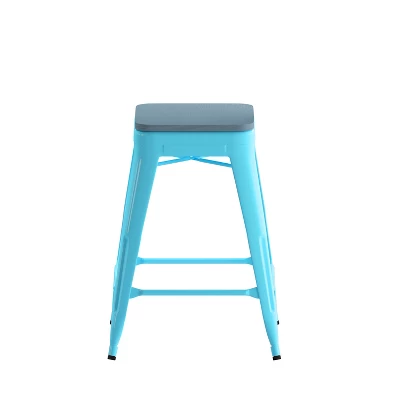 Flash Furniture Cierra Set Of 4 Commercial Grade 24" High Backless Metal Indoor Counter Height Stools With All-Weather Poly Resin Seats 4 Flash Furniture Cierra Set Of 4 Commercial Grade 24" High Backless Metal Indoor Counter Height Stools With All-Weather Poly Resin Seats - Image 2