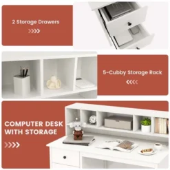 Costway Computer Desk 48" Writing Table W/ Power Outlets 5-Cubby Hutch 2 Storage Drawers -HOMCOM Store GUEST 1322ef8e 4463 4ec5 aa6c 8b4080176c72