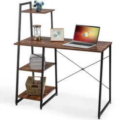 Costway Computer Desk With Shelves Study Writing Desk Workstation With Bookshelf NaturalBrown -HOMCOM Store GUEST 14658119 b928 47c7 affd d240f9dd7ea0