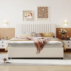 Queen/Full Size Upholstered Platform Bed With Classic Headboard And 4 Drawers-ModernLuxe