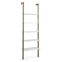 Costway 5-Tier Ladder Shelf Wood Wall Mounted Display Bookshelf Metal Frame Brown & Black/Brown & White/Bronze -HOMCOM Store GUEST 15eaf917 6856 4c7c 994d 43819f7330c7
