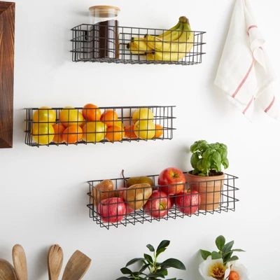 Farmlyn Creek 3 Pieces Black Wall Mounted Wire Baskets, Hanging Organizers For Kitchen Storage, Assorted Sizes 3 Farmlyn Creek 3 Pieces Black Wall Mounted Wire Baskets, Hanging Organizers For Kitchen Storage, Assorted Sizes