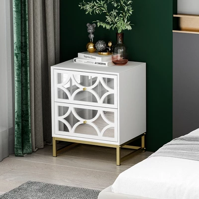 Averina 2 Drawers 45° Splicing White Mirror Front Nightstand With Storage -The Pop Home 4 Averina 2 Drawers 45° Splicing White Mirror Front Nightstand With Storage -The Pop Home - Image 2