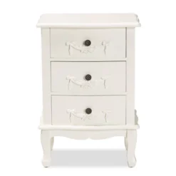 Callen Wood 3 Drawer Nightstand White - Baxton Studio -HOMCOM Store GUEST 16d1a51d 3efd 4519 9389 2ec4b458338f