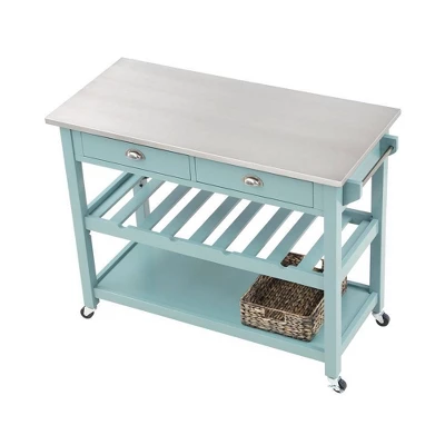 Colorado Kitchen Island With Stainless Steel Top Blue - Boraam 5 Colorado Kitchen Island With Stainless Steel Top Blue - Boraam - Image 3