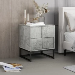Adams 2 Drawers Cement Nightstand With Storage - The Pop Maison -HOMCOM Store GUEST 17a69dec 468d 44d2 99f2 6fa21f7c05d8