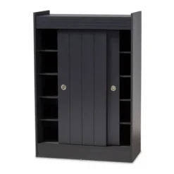 2 Door Leone Finished Wood Entryway Shoe Storage Cabinet Black - Baxton Studio -HOMCOM Store GUEST 184693bc e125 43ef bf88 c9964a9e7a69