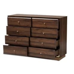 Cormac Wood And Metal 8 Drawer Dresser Walnut Brown/Gold - Baxton Studio