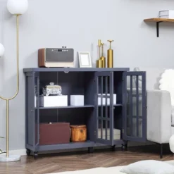 HOMCOM Modern Kitchen Sideboard, Buffet Cabinet With Storage, Adjustable Shelves For Living Room, Study, 3 Glass Doors, Gray -HOMCOM Store GUEST 189f2e94 115b 4f26 8a88 c10a44f7d69c