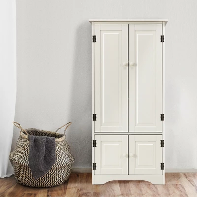 Costway Accent Storage Cabinet Adjustable Shelves Antique 2 Door Floor Cabinet White 9 Costway Accent Storage Cabinet Adjustable Shelves Antique 2 Door Floor Cabinet White - Image 7