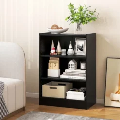 Costway 3-Tier Bookcase Open Multipurpose Display Rack Cabinet With Adjustable Shelves Black/Brown