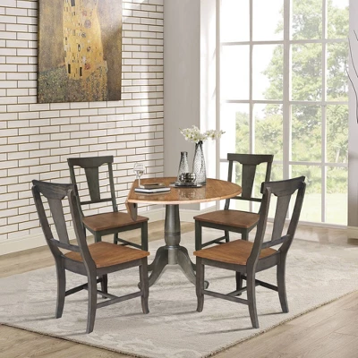 42" Dual Drop Dining Table With 4 Panel Back Chairs Hickory/Washed Coal - International Concepts 5 42" Dual Drop Dining Table With 4 Panel Back Chairs Hickory/Washed Coal - International Concepts - Image 3