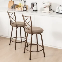 Costway Set Of 2 24/30 Inch Adjustable Swivel Barstools Metal Dining Chairs Brown -HOMCOM Store GUEST 1c776a4a 3616 45a5 ad05 9db73979cdf5