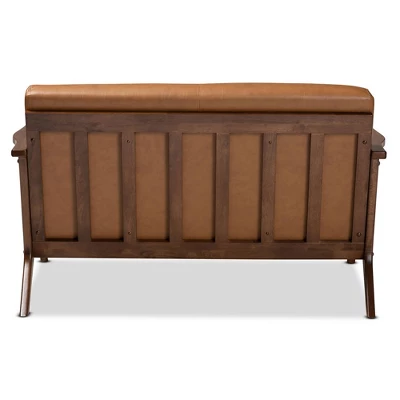 Bianca Wood And Tan Faux Leather Loveseat Tan/Walnut Brown - Baxton Studio 4 Bianca Wood And Tan Faux Leather Loveseat Tan/Walnut Brown - Baxton Studio - Image 2