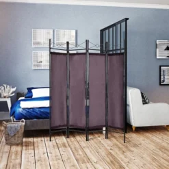 Costway 4 Panel Room Divider Privacy Screen Home Office Fabric Metal Frame