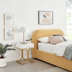 17.75" Rectangular Modern Glam Side Table With Drawer White/Gold - Danya B. -HOMCOM Store GUEST 1fc2e009 92be 4cf1 9623 c31fbbb20609