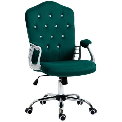 Vinsetto Home Office Chair, Velvet Computer Chair, Button Tufted Desk Chair With Swivel Wheels, Adjustable Height, And Tilt Function, Dark Green 5 Vinsetto Home Office Chair, Velvet Computer Chair, Button Tufted Desk Chair With Swivel Wheels, Adjustable Height, And Tilt Function, Dark Green - Image 3