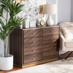 Cormac Wood And Metal 8 Drawer Dresser Walnut Brown/Gold - Baxton Studio -HOMCOM Store GUEST 204a23dd 00fc 40e4 b239 599ed40bb39c