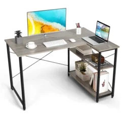 Costway 48'' Reversible L Shaped Computer Desk Home Office Table Adjustable Shelf BrownGrayNatural -HOMCOM Store GUEST 209879cc 45b1 4a15 862b 90f201a0012d