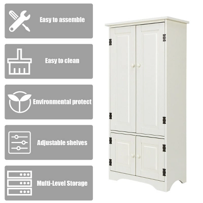 Costway Accent Storage Cabinet Adjustable Shelves Antique 2 Door Floor Cabinet White 8 Costway Accent Storage Cabinet Adjustable Shelves Antique 2 Door Floor Cabinet White - Image 6