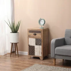 LuxenHome Wood Farmhouse 1-Drawer 1-Door Side Table With Storage. -HOMCOM Store GUEST 20e1f433 d1fe 48fc 87d6 6870a727589f
