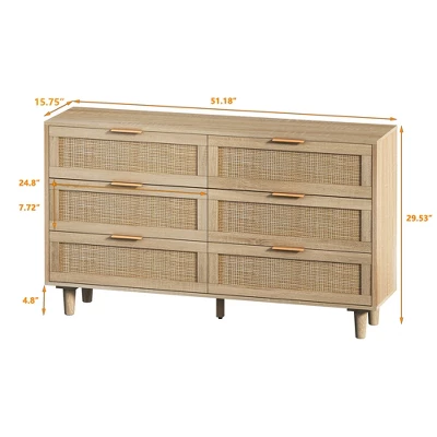 6-Drawer Rattan Dresser For Living Room And Bedroom, Natural - ModernLuxe 4 6-Drawer Rattan Dresser For Living Room And Bedroom, Natural - ModernLuxe - Image 2