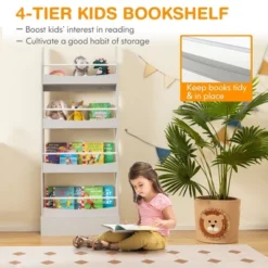 Tangkula 4-Tier Kids Bookshelf Toy Storage Bookcase Rack Wall W/ Anti-toppling Kits -HOMCOM Store GUEST 222d7916 065e 4e36 b4e5 05a86e029a23