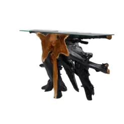 Contemporary Teak Wood Console Table Gold - Olivia & May -HOMCOM Store GUEST 22b0aae7 4157 45d0 b3f2 84ad6f5f2f52