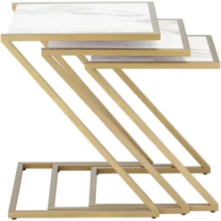 Kensington Hill Modern Gold Square Nesting Tables Set Of 3 19" Wide White Marble Tabletop For Living Room Bedroom Bedside Entryway -HOMCOM Store GUEST 2300f2f8 bddf 4425 9b34 dcb7bbe901c4